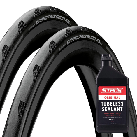 Continental GP5000 AS TR Black Folding Road Tyres With Stans 500ml Tubeless Sealant - Pair