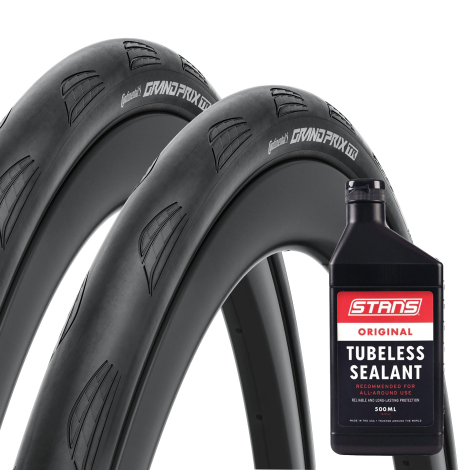 Continental Grand Prix TR Folding Road Tyres With Stans 500ml Tubeless Sealant - Pair