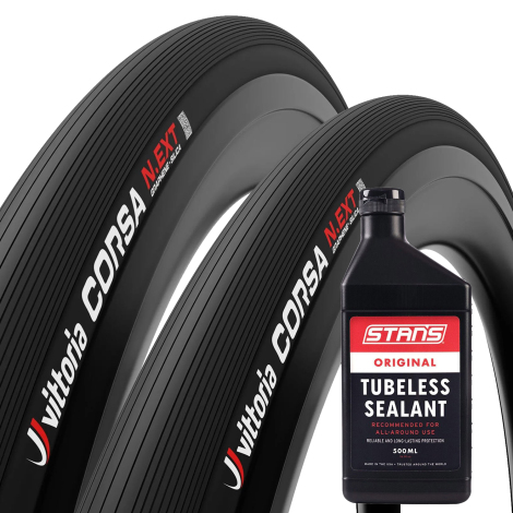 Vittoria Corsa N.EXT TLR Folding Road Tyres With Stans 500ml Tubeless Sealant - Pair